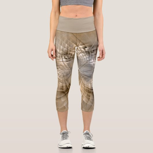 Earth Tones Abstrakt Moderne Fraktal Art Textur Capri Leggings (Vorderseite)