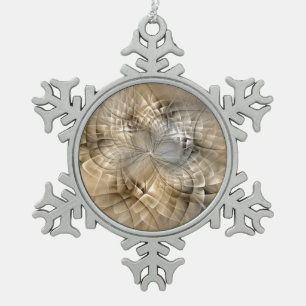 Earth Tones Abstrakt Moderne Fraktal Art Textur Schneeflocken Zinn-Ornament