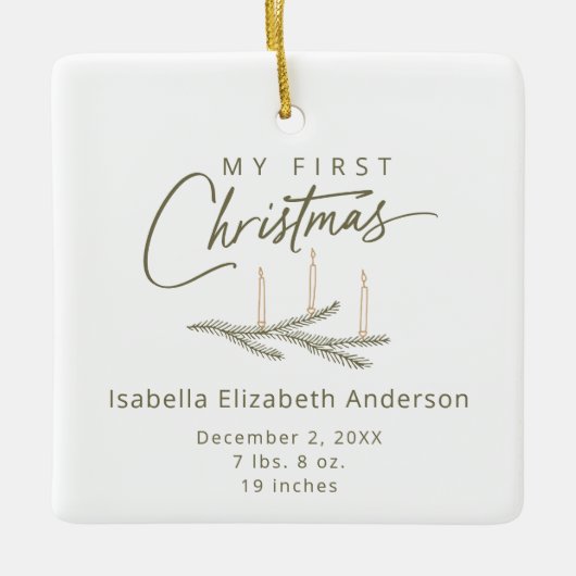 Earth Tones Birth Stats Foto Keramikornament (Vorderseite)