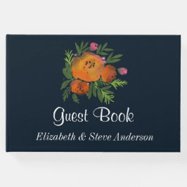 Earth Tones Burnt Orange Navy Floral Wedding Gästebuch