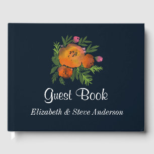 Earth Tones Burnt Orange Navy Floral Wedding Gästebuch
