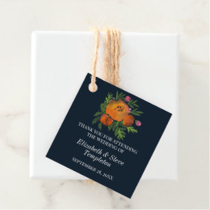 Earth Tones Burnt Orange Navy Floral Wedding Geschenkanhänger