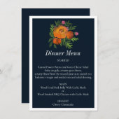 Earth Tones Burnt Orange Navy Floral Wedding Menükarte (Vorne/Hinten)