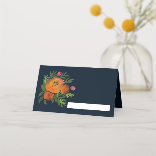 Earth Tones Burnt Orange Navy Floral Wedding Suite Platzkarte (Vorderseite)