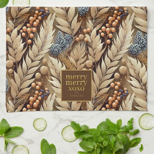 Earth Tones Christmas Merry Pattern#21 ID1009 Geschirrtuch (Gefaltet)