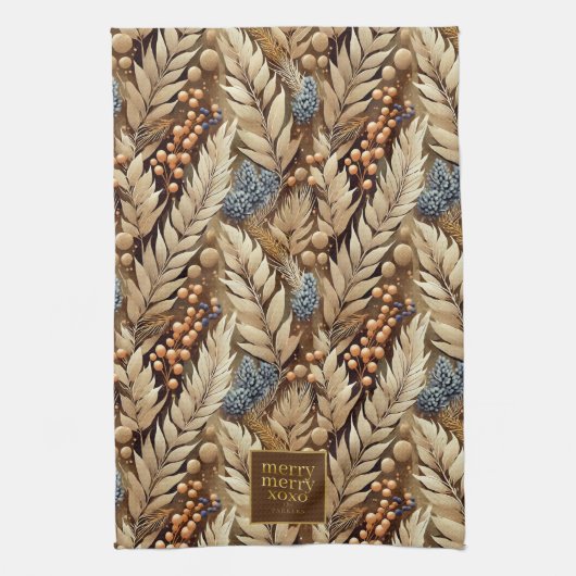 Earth Tones Christmas Merry Pattern#21 ID1009 Geschirrtuch (Vertikal)