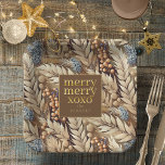 Earth Tones Christmas Merry Pattern#21 ID1009 Pappteller<br><div class="desc">Wenn Sie sich fragen, welche Farbkombinationen Sie für Ihre Weihnachtsdekoration und Geschenkartikel in diesem Jahr auswählen sollten, habe ich Sammlungen von aufeinander abgestimmten Mustern erstellt, um das Leben ein wenig leichter zu machen. Die Papierplatte ist mit einer Blattstruktur aus getrockneten Gräsern und Beeren in sanften Erdtönen gestaltet. Eine Vorlage, um...</div>