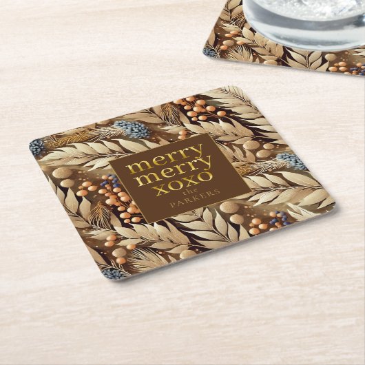 Earth Tones Christmas Merry Pattern#21 ID1009 Rechteckiger Pappuntersetzer (angewinkelt)