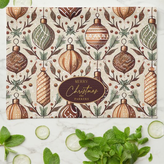 Earth Tones Christmas Pattern#12 ID1009 Geschirrtuch (Gefaltet)