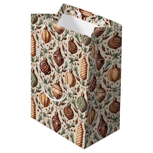 Earth Tones Christmas Pattern#12 ID1009 Mittlere Geschenktüte (Rückseite Schrägansicht)