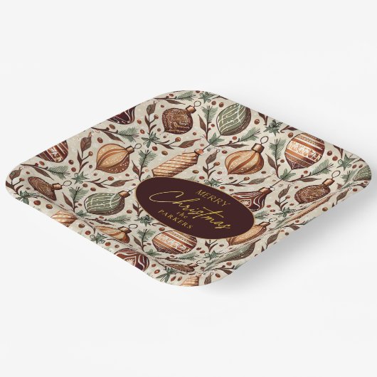 Earth Tones Christmas Pattern#12 ID1009 Pappteller (Gewinkelt)