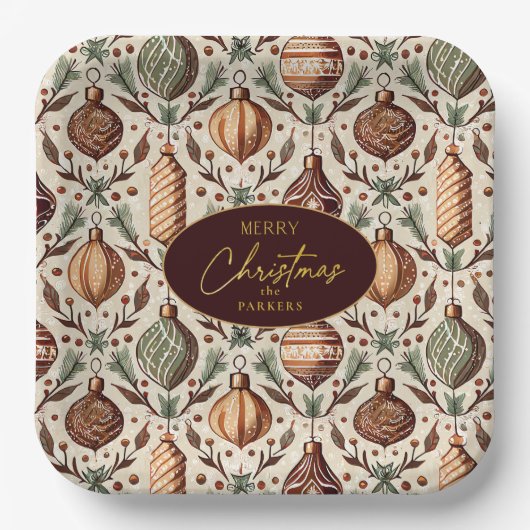 Earth Tones Christmas Pattern#12 ID1009 Pappteller (Vorderseite)