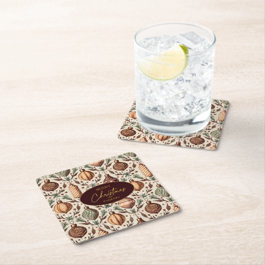 Earth Tones Christmas Pattern#12 ID1009 Rechteckiger Pappuntersetzer (Vor Ort)