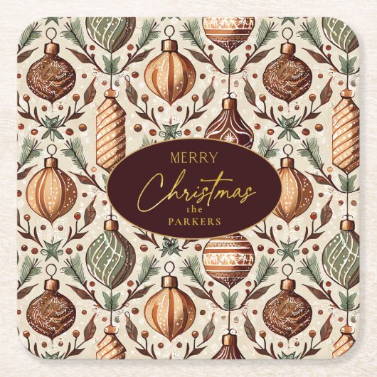 Earth Tones Christmas Pattern#12 ID1009 Rechteckiger Pappuntersetzer (Vorderseite)
