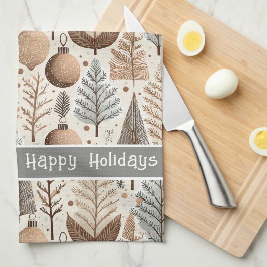 Earth Tones Christmas Pattern#25 ID1009 Geschirrtuch (Viertel Falte)