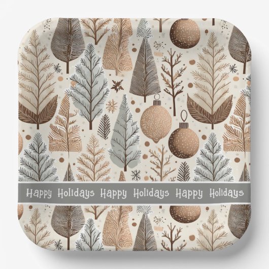 Earth Tones Christmas Pattern#25 ID1009 Pappteller (Vorderseite)