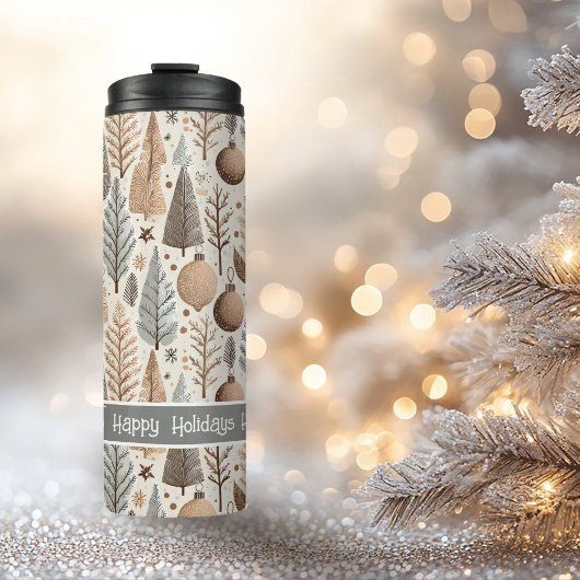Earth Tones Christmas Pattern#25 ID1009 Thermosbecher