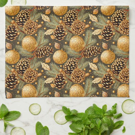 Earth Tones Christmas Pattern#29 ID1009 Geschirrtuch (Gefaltet)