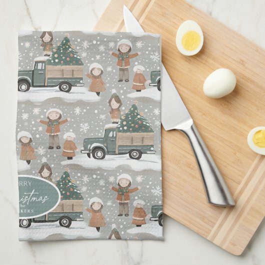 Earth Tones Christmas Pattern#2 ID1009 Geschirrtuch (Viertel Falte)