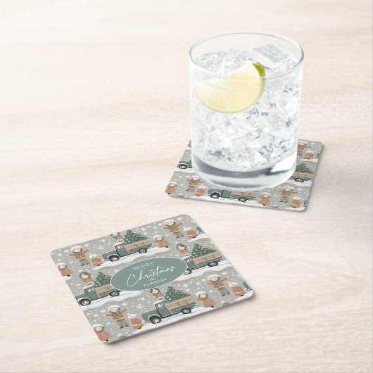 Earth Tones Christmas Pattern#2 ID1009 Rechteckiger Pappuntersetzer (Vor Ort)