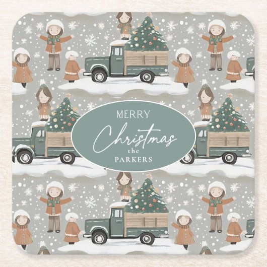 Earth Tones Christmas Pattern#2 ID1009 Rechteckiger Pappuntersetzer (Vorderseite)