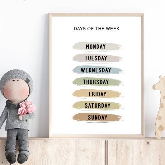 Earth Tones Days of the Week Chart Poster