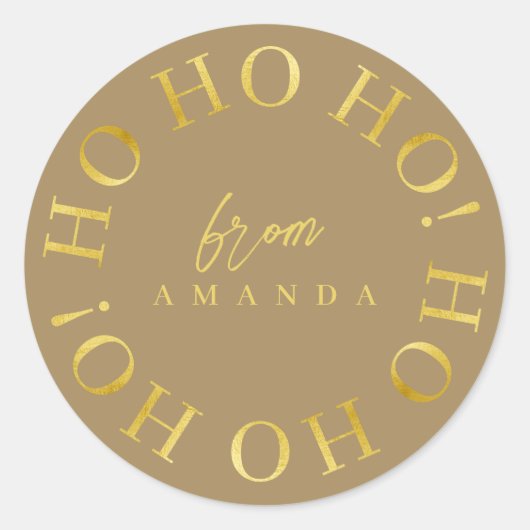 Earth Tones Gold Christmas Ho Ho Ho ID1009 Runder Aufkleber (Vorderseite)