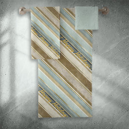 Earth Tones Gold Christmas Pattern#28 ID1009 Badhandtuch Set