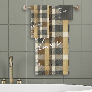 Earth Tones Gold Weihnachtsmuster#7 ID1009 Badhandtuch Set