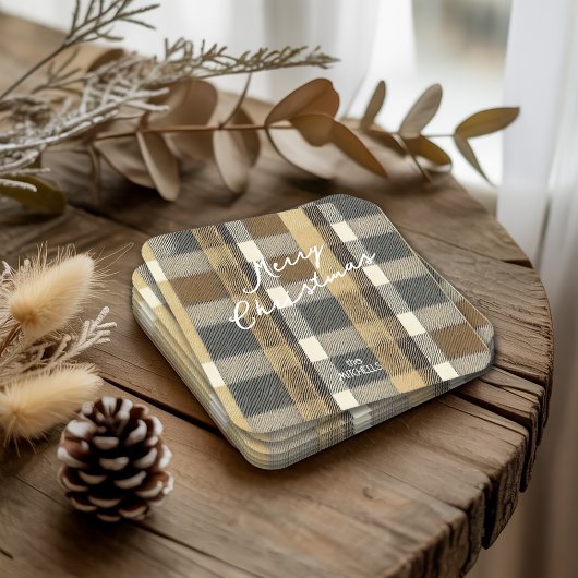 Earth Tones Gold Weihnachtsmuster#7 ID1009 Rechteckiger Pappuntersetzer