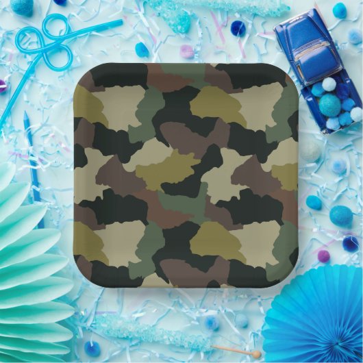 Earth Tones Green Brown Camouflage Pappteller (Party)