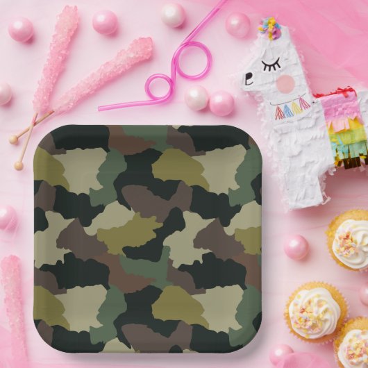 Earth Tones Green Brown Camouflage Pappteller (Party)