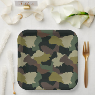 Earth Tones Green Brown Camouflage Pappteller