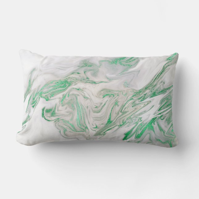 Earth Tones Mint Green Gray White Marmor Lendenkissen (Vorderseite)