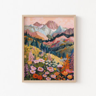 Earth Tones Mountain Wildblume Malerei 16x20" Poster