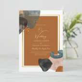 Earth Tones Wedding Terracotta Green Gold Abstrakt Einladung (Stehend Vorderseite)