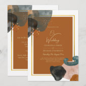 Earth Tones Wedding Terracotta Green Gold Abstrakt Einladung (Vorne/Hinten)