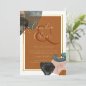 Earth Tones Wedding Terracotta Green Gold Abstrakt Einladung (Stehend Vorderseite)