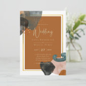 Earth Tones Wedding Terracotta Green Gold Abstrakt Einladung (Stehend Vorderseite)