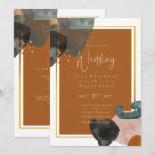 Earth Tones Wedding Terracotta Green Gold Abstrakt Einladung (Vorne/Hinten)
