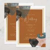 Earth Tones Wedding Terracotta Green Gold Abstrakt Einladung (Vorne/Hinten)