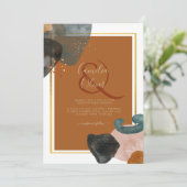 Earth Tones Wedding Terracotta Green Gold Abstrakt Einladung (Stehend Vorderseite)
