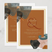 Earth Tones Wedding Terracotta Green Gold Abstrakt Einladung (Vorne/Hinten)