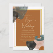 Earth Tones Wedding Terracotta Green Gold Abstrakt Einladung (Vorderseite)