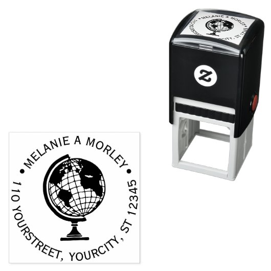 Earth World Globe Map #2 Round Name Rücksendeadres Permastempel (Beispiel)