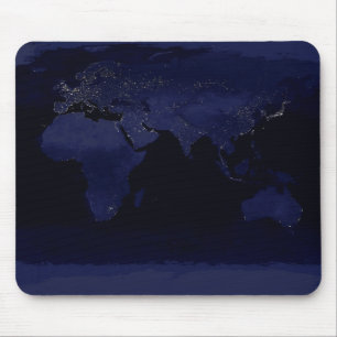 Earth World Map City Lights am Night Satellite Mousepad