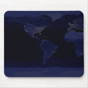 Earth World Map City Lights am Night Satellite Mousepad