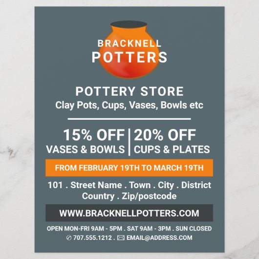 Earthen Pot Design, Potterie Store, Potter-Werbung Flyer (Vorne)