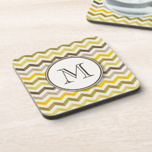 Earthtone Gold Chevron Stripes with Round Monogram Getränkeuntersetzer