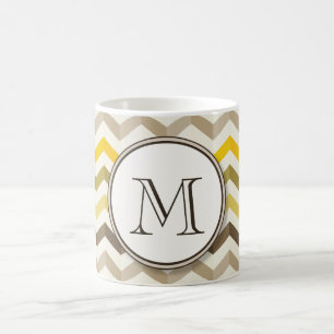Earthtone Gold Zickzack Streifen mit Round Monogra Kaffeetasse
